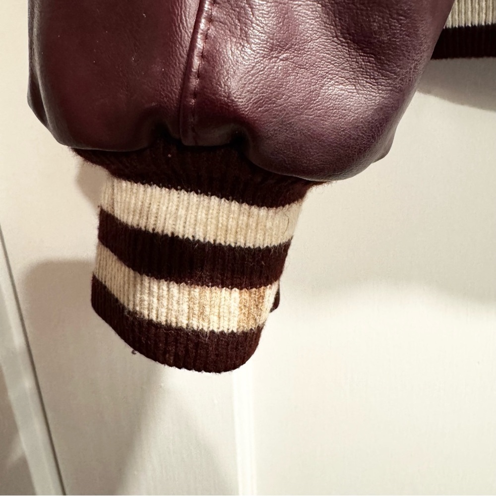 Vintage Authentic Y2K leather letterman jacket maroon small medium 90s Varsity - Picture 3 of 10